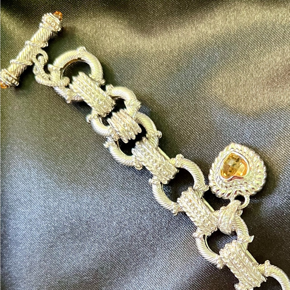 Judith Ripka Sterling silver Bracelet with Heart toggle (yellow topaz stone) - Picture 7 of 8